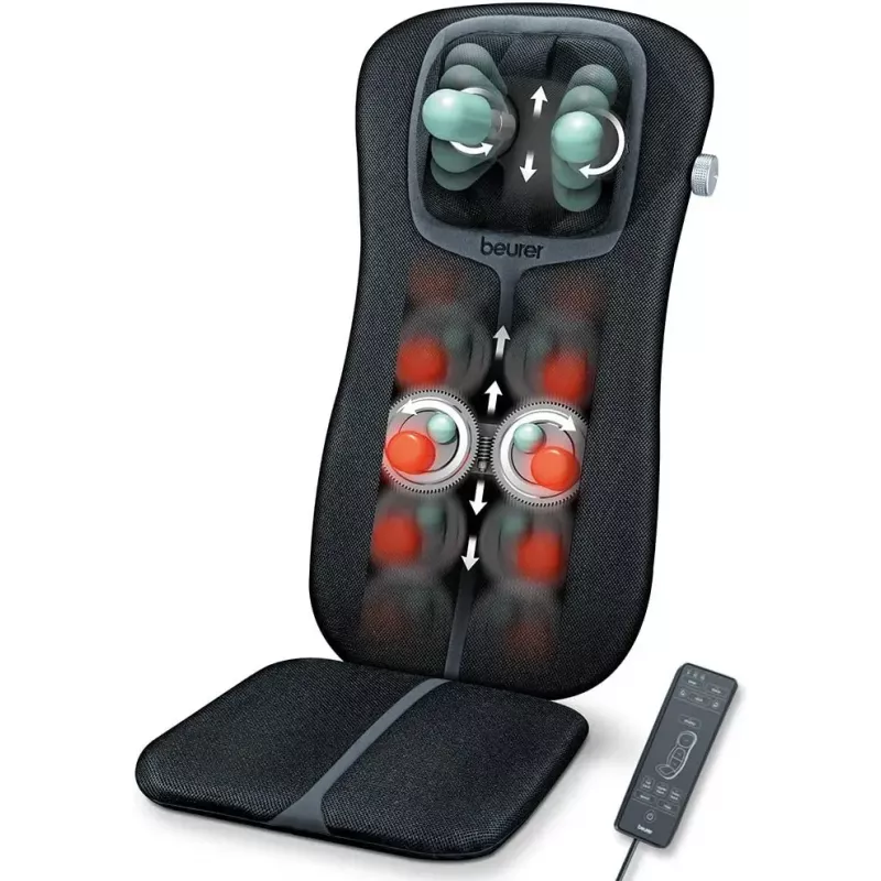 Beurer MG 254 funda de asiento de masaje Shiatsu para cuello y espalda completa, con función de calor, mando a distancia, negra/gris
