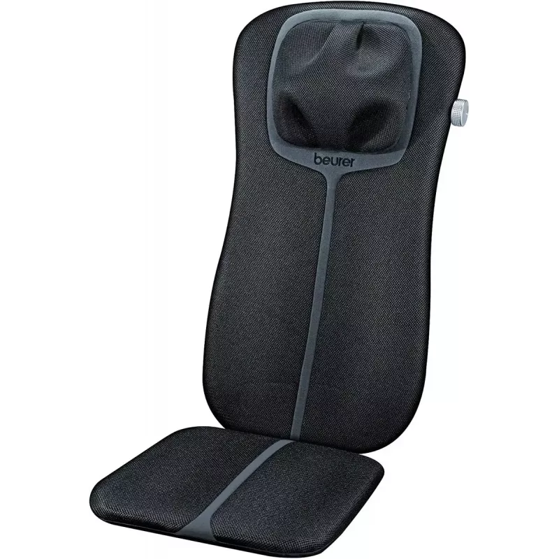 Beurer MG 254 funda de asiento de masaje Shiatsu para cuello y espalda completa, con función de calor, mando a distancia, negra/gris