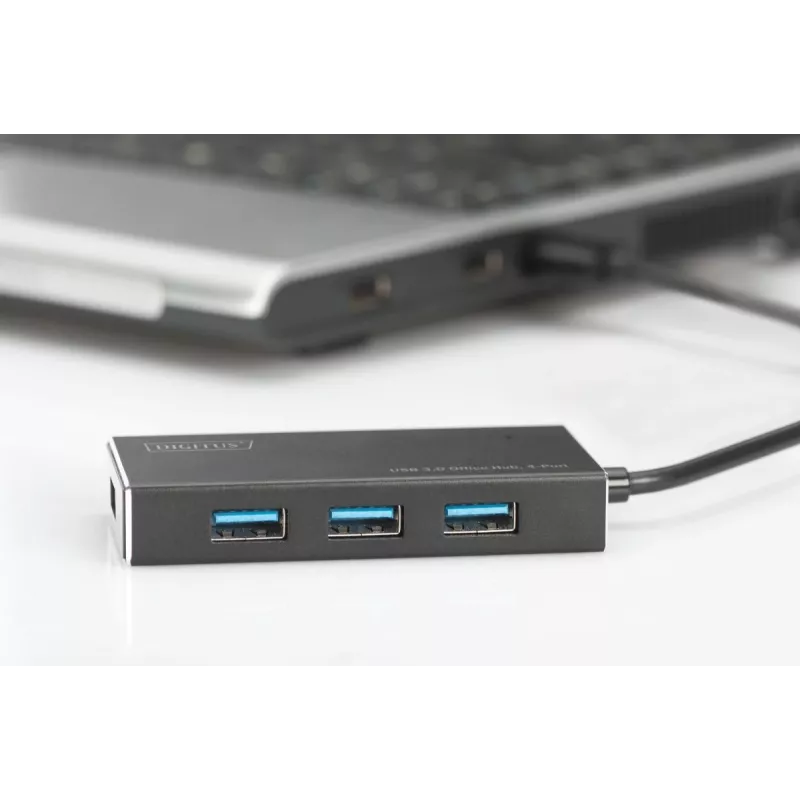DIGITUS Hub USB 3.0, 4 puertos incl. fuente de alimentación 5V/2A carcasa de aluminio