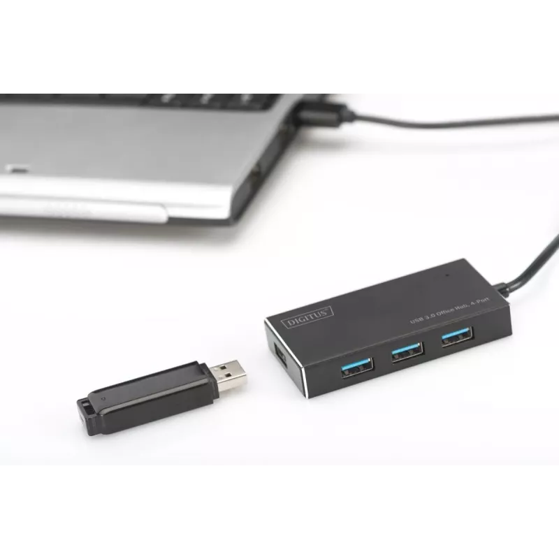 DIGITUS Hub USB 3.0, 4 puertos incl. fuente de alimentación 5V/2A carcasa de aluminio