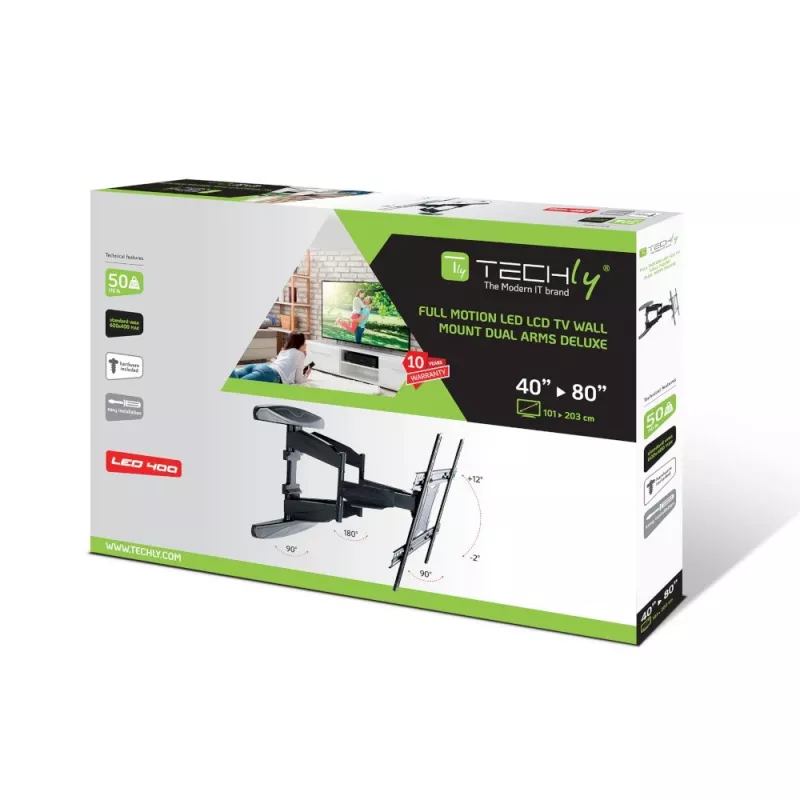 Soporte de pared Techly 40-80 ultra fino Full Motion para TV LCD negro