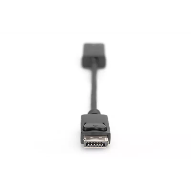 Cable adaptador DisplayPort DIGITUS ASSMANN, DP - HDMI tipo A M/H, 20 cm con bloqueo, HDMI Ver. 2.0, activo, CE, dorado, negro