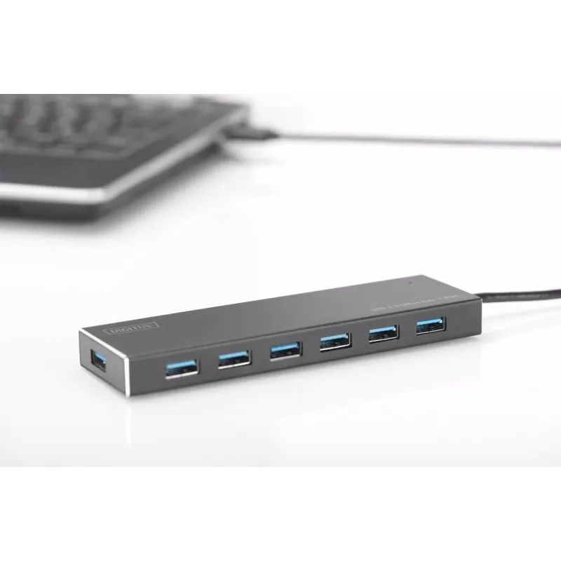 Hub USB 3.0 DIGITUS, 7 puertos incl. fuente de alimentación 5V/3,5A, carcasa de aluminio