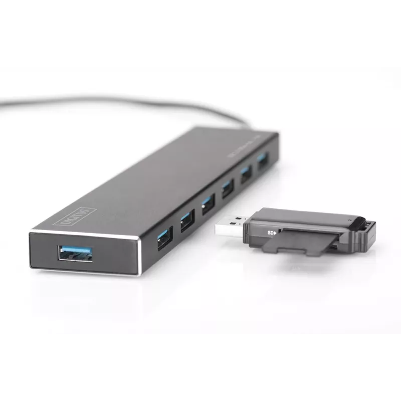 Hub USB 3.0 DIGITUS, 7 puertos incl. fuente de alimentación 5V/3,5A, carcasa de aluminio