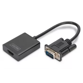 Convertidor DIGITUS VGA a HDMI + audio (3,5 mm) Full HD (1080p), tipo cable 15 cm negro