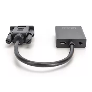 Convertidor DIGITUS VGA a HDMI + audio (3,5 mm) Full HD (1080p), tipo cable 15 cm negro
