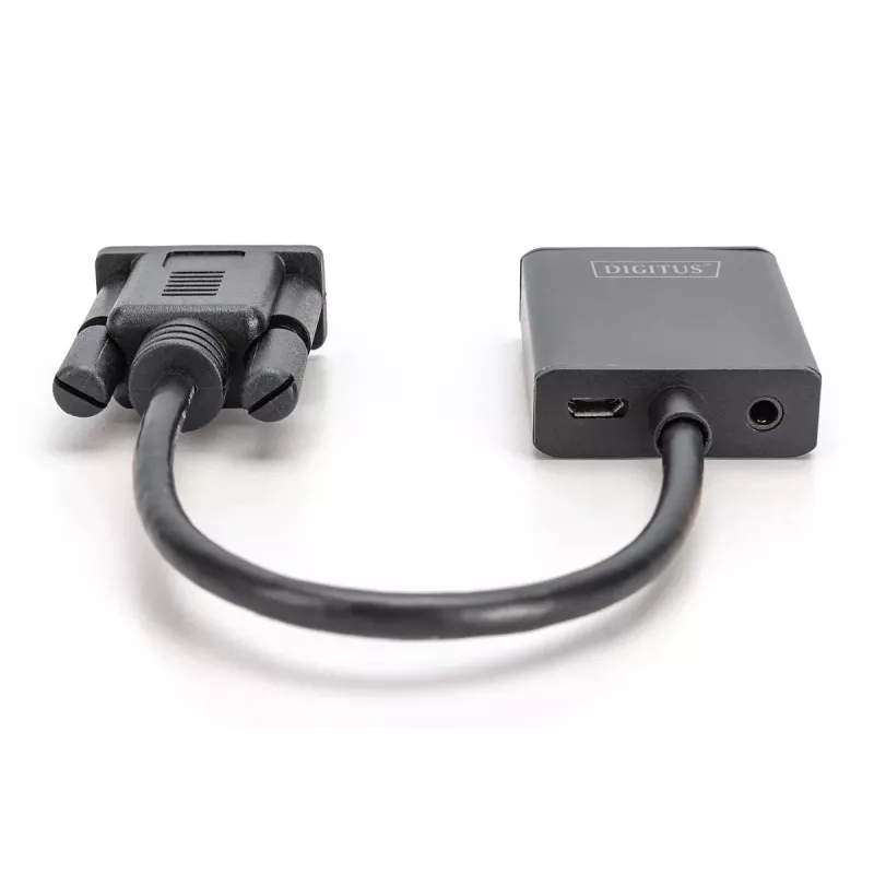 Convertidor DIGITUS VGA a HDMI + audio (3,5 mm) Full HD (1080p), tipo cable 15 cm negro