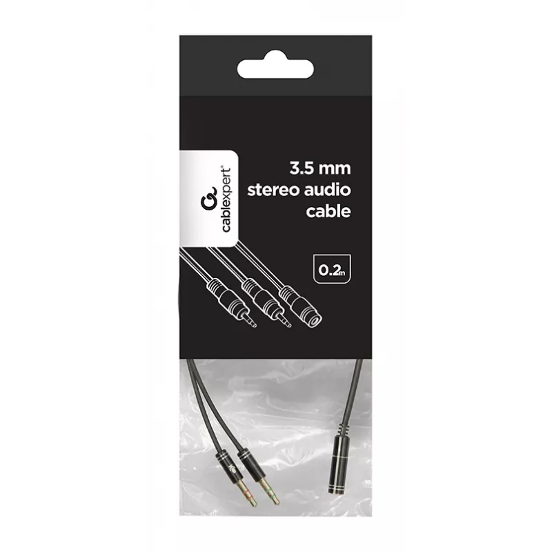 Adaptador de audio Gembird CCA-418M 3,5 mm conector hembra a 2×3,5 mm conector macho, 0,2 m, negro