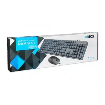 Conjunto de teclado y ratón con cable IBOX IKMS606 — teclado QWERTY tamaño completo inglés UK, USB, negro, ratón 800 DPI