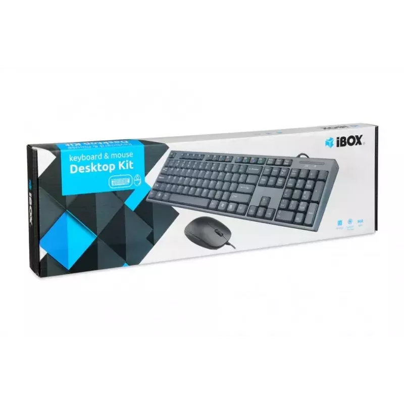 Conjunto de teclado y ratón con cable IBOX IKMS606 — teclado QWERTY tamaño completo inglés UK, USB, negro, ratón 800 DPI