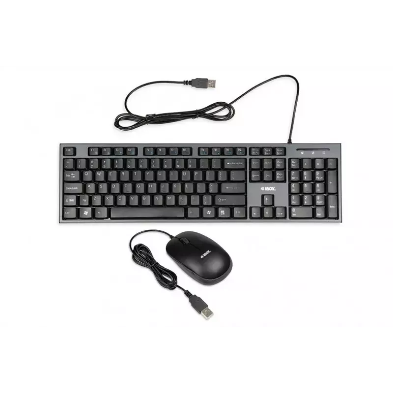 Conjunto de teclado y ratón con cable IBOX IKMS606 — teclado QWERTY tamaño completo inglés UK, USB, negro, ratón 800 DPI