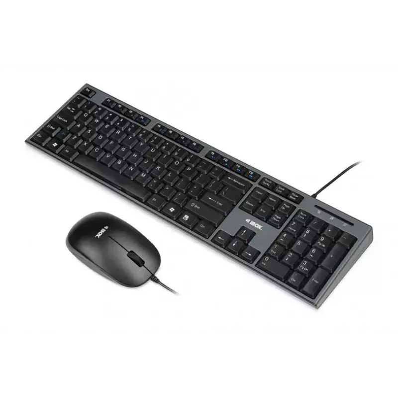 Conjunto de teclado y ratón con cable IBOX IKMS606 — teclado QWERTY tamaño completo inglés UK, USB, negro, ratón 800 DPI