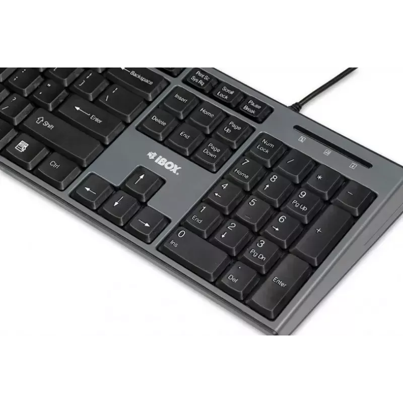 Conjunto de teclado y ratón con cable IBOX IKMS606 — teclado QWERTY tamaño completo inglés UK, USB, negro, ratón 800 DPI