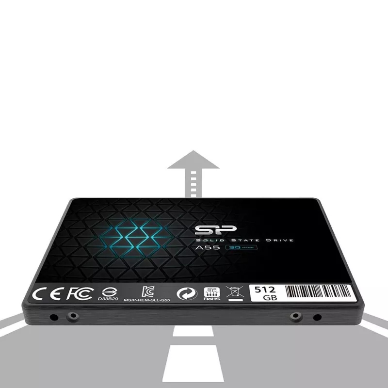 SSD SATA III de 2,5 pulgadas Silicon Power Ace A55 — 512 GB, 3D TLC, hasta 560/530 MB/s, 7 mm, negro