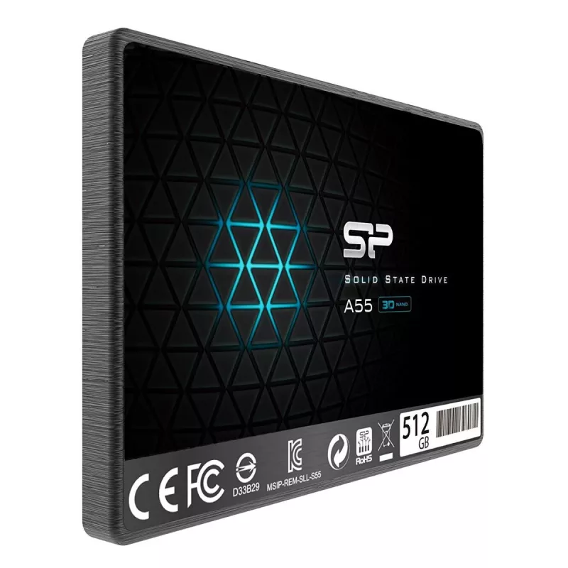 SSD SATA III de 2,5 pulgadas Silicon Power Ace A55 — 512 GB, 3D TLC, hasta 560/530 MB/s, 7 mm, negro