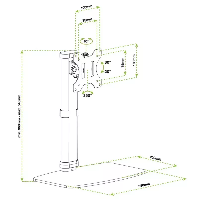 Soporte / pie para monitor Techly ICA-LCD 260 68,6 cm (27 pulgadas) escritorio blanco