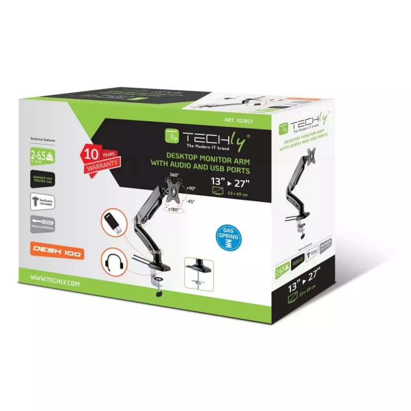 Soporte / pie para monitor Techly ICA-LCD 514 68,6 cm (27 pulgadas) mesa negro