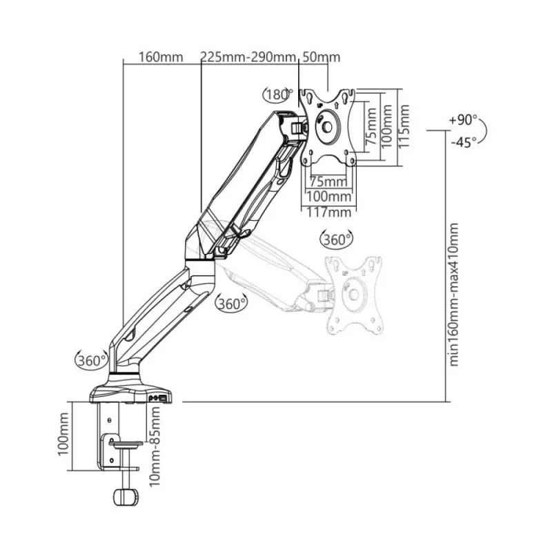 Soporte / pie para monitor Techly ICA-LCD 514 68,6 cm (27 pulgadas) mesa negro