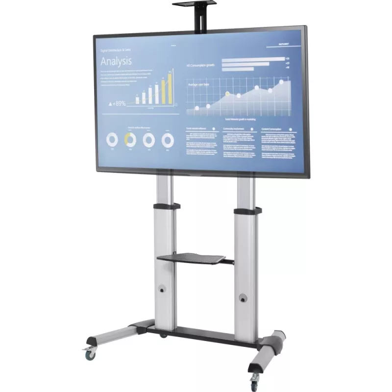 Techly ICA-TR24 soporte de TV móvil, 60-100 pulgadas, 100 kg, con estantes