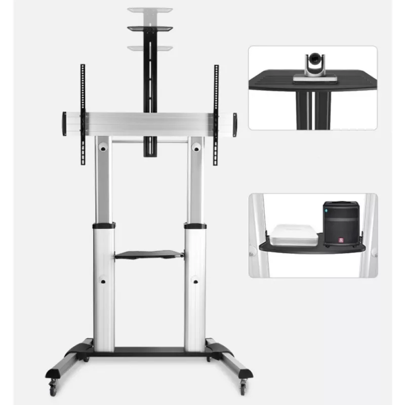 Techly ICA-TR24 soporte de TV móvil, 60-100 pulgadas, 100 kg, con estantes