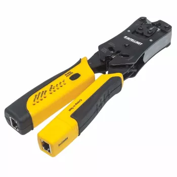 Intellinet herramienta de crimpado universal para conectores modulares y comprobador de cables, crimpadora y comprobador de cables 2 en 1: corta, pela, crimpa y comprueba, RJ45/RJ11/RJ12/RJ22