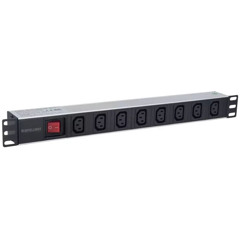 Intellinet unidad de distribución de energía (PDU) para rack de 19 pulgadas 1U 8 tomas C13 con cable de alimentación desmontable y entrada C20 trasera