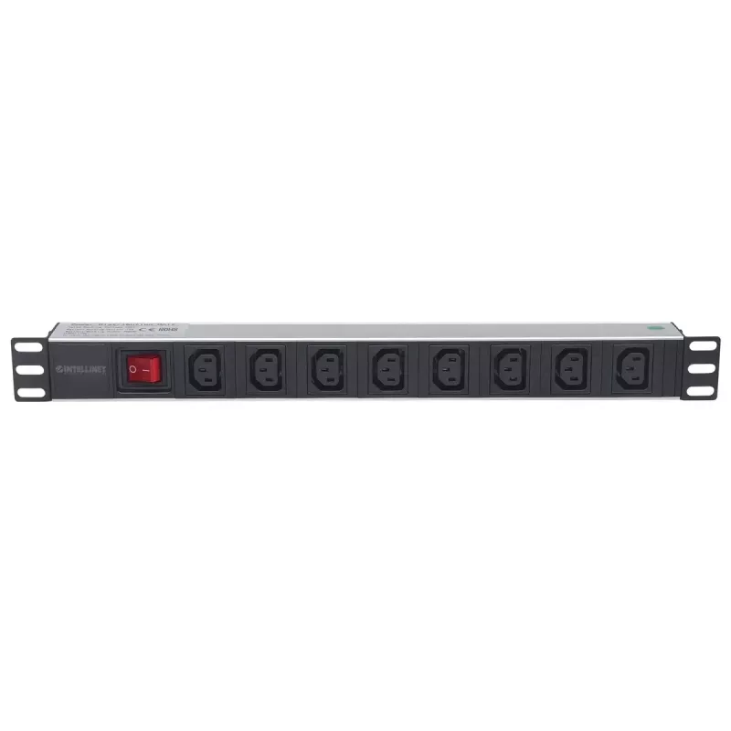Intellinet unidad de distribución de energía (PDU) para rack de 19 pulgadas 1U 8 tomas C13 con cable de alimentación desmontable y entrada C20 trasera