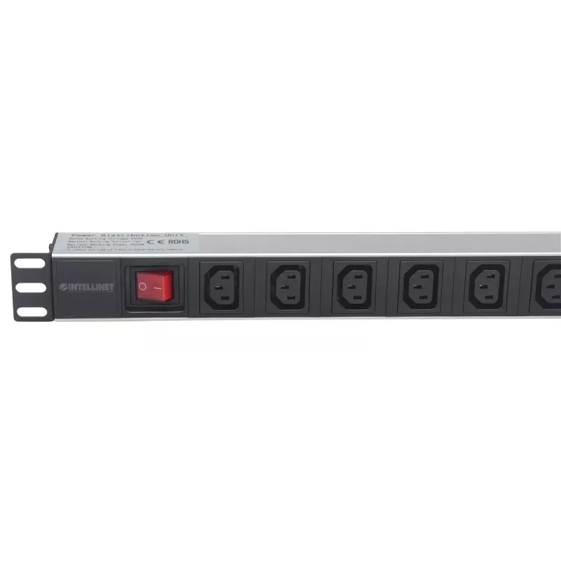 Intellinet unidad de distribución de energía (PDU) para rack de 19 pulgadas 1U 8 tomas C13 con cable de alimentación desmontable y entrada C20 trasera