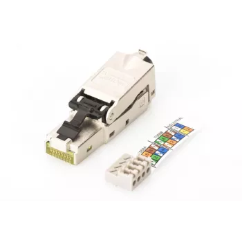 DIGITUS conector CAT6a montable en campo - STP, tapa antipolvo, protección antiacodamiento