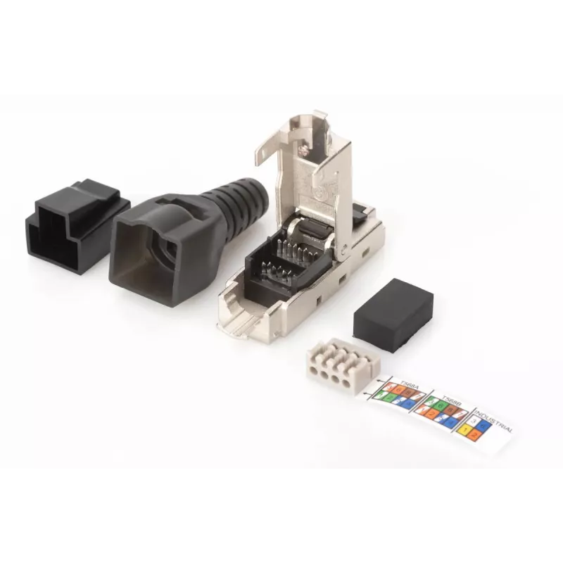 DIGITUS conector CAT6a montable en campo - STP, tapa antipolvo, protección antiacodamiento