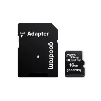 Tarjeta de memoria microSDHC GOODRAM 16 GB Class 10 UHS-I (U1), lectura 100 MB/s, escritura 10 MB/s, protegida contra campos magnéticos, con adaptador SD