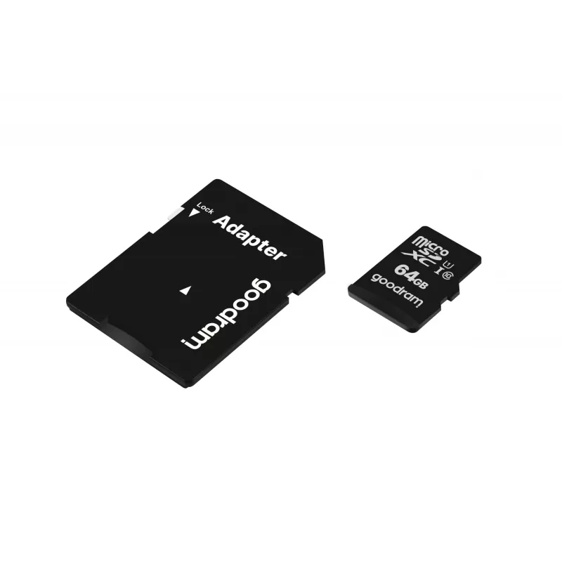 Tarjeta de memoria microSDXC GOODRAM 64 GB UHS-I Class 10 (U1), velocidad de lectura 100 MB/s, velocidad de escritura 10 MB/s, con adaptador SD, negro