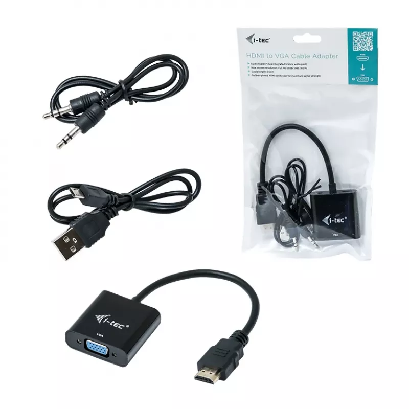 Adaptador de cable i-tec HDMI a VGA, 0.15 m, HDMI, VGA, macho, hembra, 1920 x 1080 pixels