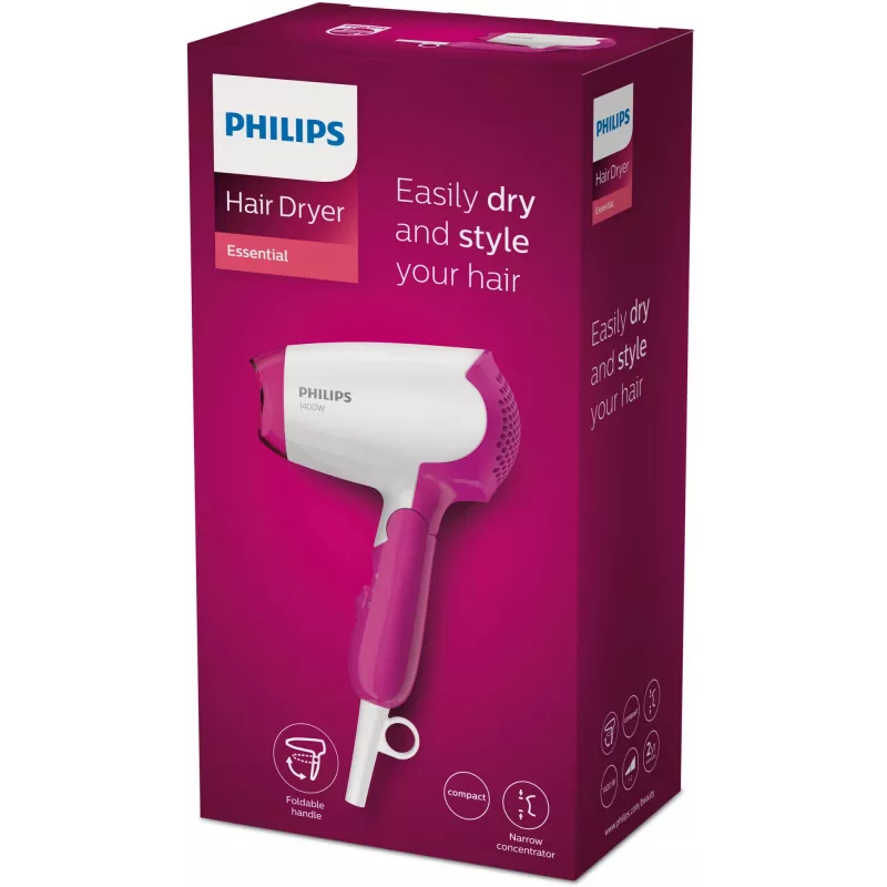 Philips Essential Care BHD003/00 secador de pelo 1400 W rosa, blanco
