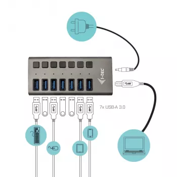 i-tec USB 3.0 Charging HUB 7 puertos + adaptador de corriente 36 W