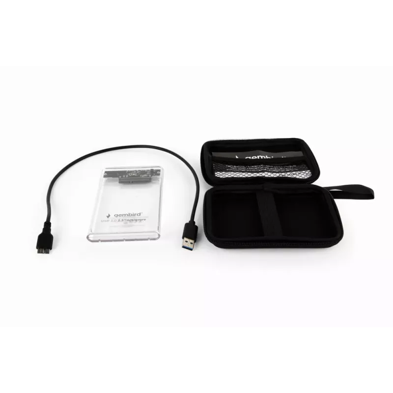 GEMBIRD carcasa USB 3.0 para HDD SATA de 2,5 pulgadas 9,5 mm, plástico transparente