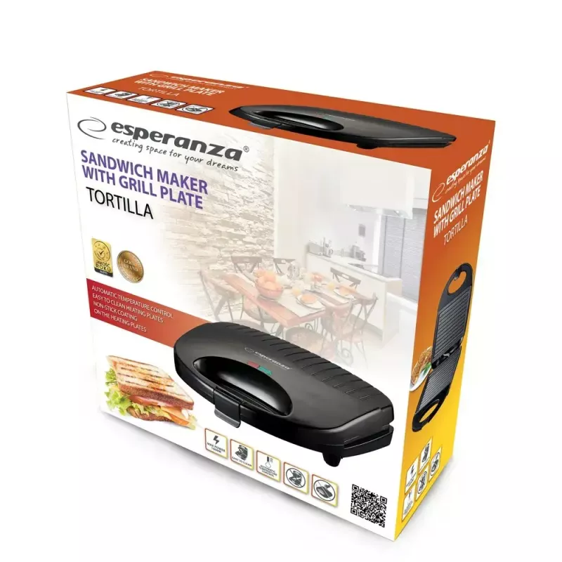 Esperanza Tortilla EKT009 sandwichera, 1000 W, negra