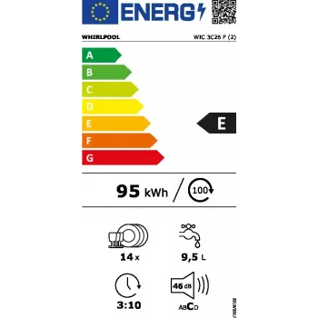 Lavavajillas integrable WHIRLPOOL WIC 3C26 F — 60 cm, 14 cubiertos, 46 dB, clase energética E