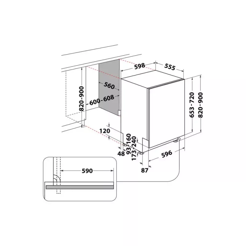 Lavavajillas integrable WHIRLPOOL WIC 3C26 F — 60 cm, 14 cubiertos, 46 dB, clase energética E