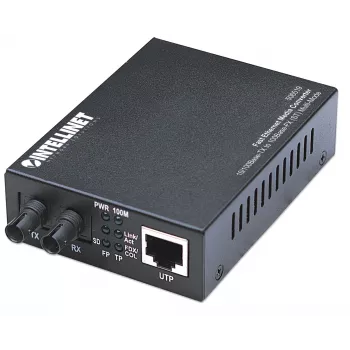 Convertidor de medios Fast Ethernet Intellinet, 10/100Base-Tx a 100Base-Fx (ST) multimodo, 2 km (1,24 millas)