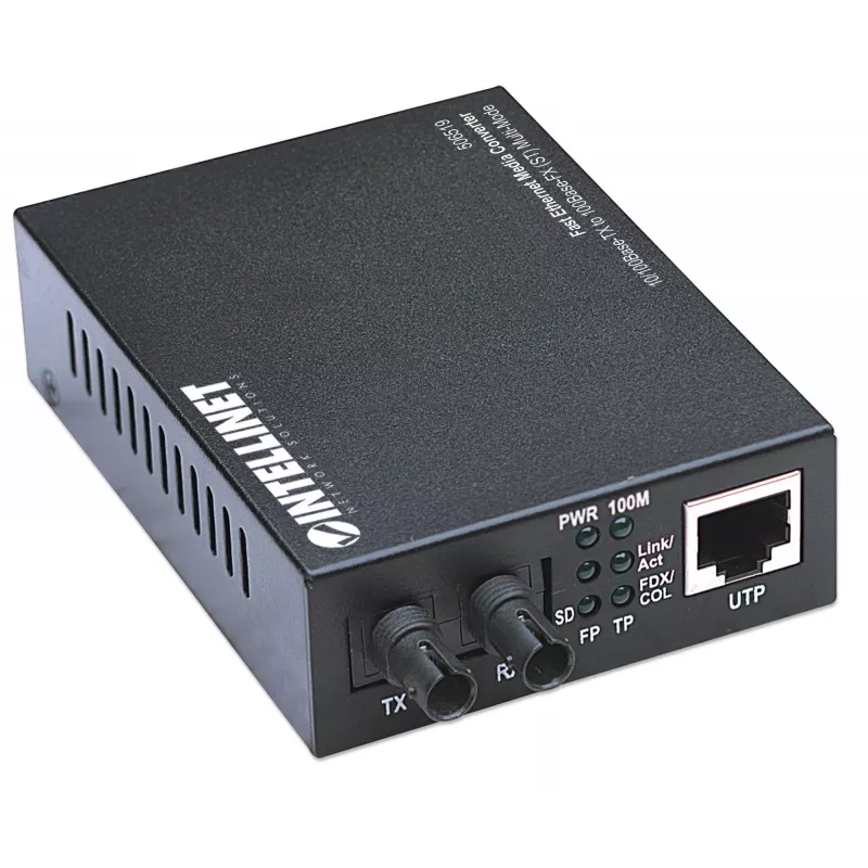 Convertidor de medios Fast Ethernet Intellinet, 10/100Base-Tx a 100Base-Fx (ST) multimodo, 2 km (1,24 millas)