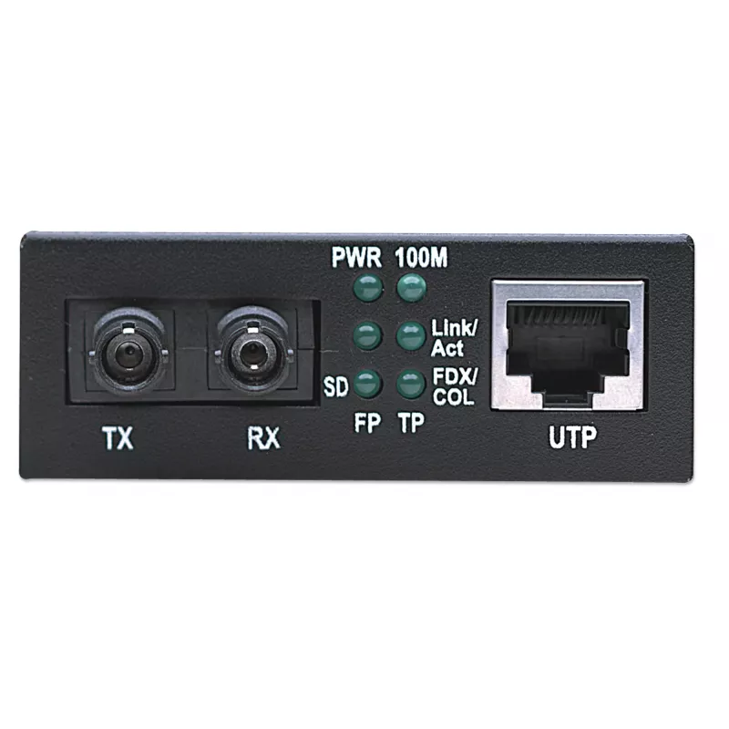 Convertidor de medios Fast Ethernet Intellinet, 10/100Base-Tx a 100Base-Fx (ST) multimodo, 2 km (1,24 millas)
