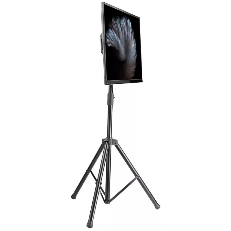 Soporte de suelo trípode Manhattan para TV y monitores, montaje de pie, para pantallas: 37 inch a 65 inch, compatibilidad VESA: cualquiera entre 200x200 y 600x400mm - comprueba las dimensiones de los cuatro orificios de montaje en la parte trasera de la pantalla para asegurarte de que encaja, máx. 35kg, negro, LFD, soporte