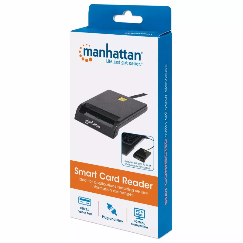 Manhattan 102049 lector de tarjetas inteligentes de contacto, USB-A 2.0, 12 Mbps, cable 1,05 m, negro, carcasa de ABS