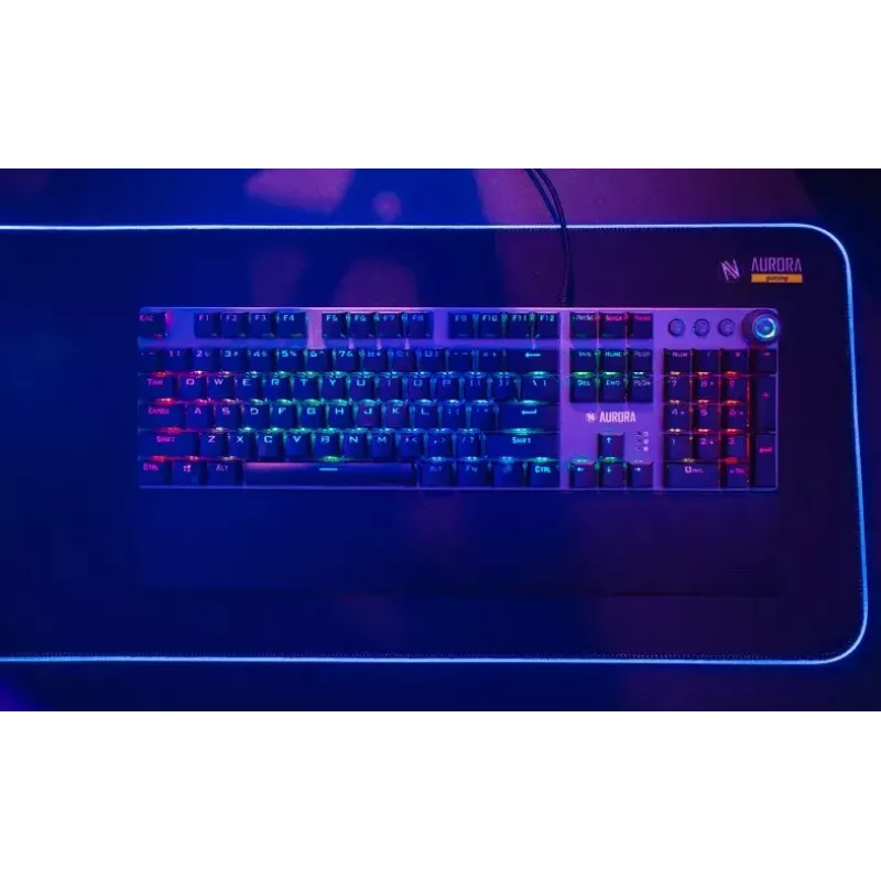 Teclado mecánico gaming con cable IBOX AURORA K-4 — QWERTY, 108 teclas, retroiluminación LED ajustable, resistente al agua, USB, cable 1,6 m