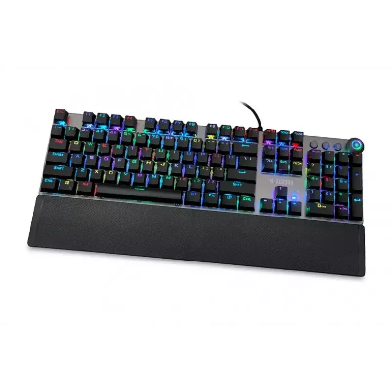 Teclado mecánico gaming con cable IBOX AURORA K-4 — QWERTY, 108 teclas, retroiluminación LED ajustable, resistente al agua, USB, cable 1,6 m