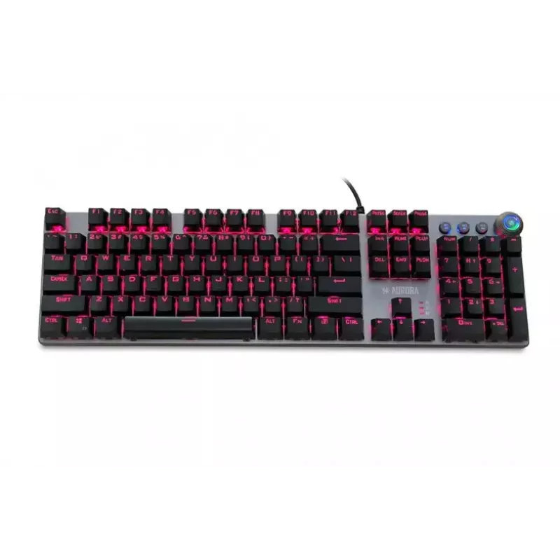 Teclado mecánico gaming con cable IBOX AURORA K-4 — QWERTY, 108 teclas, retroiluminación LED ajustable, resistente al agua, USB, cable 1,6 m