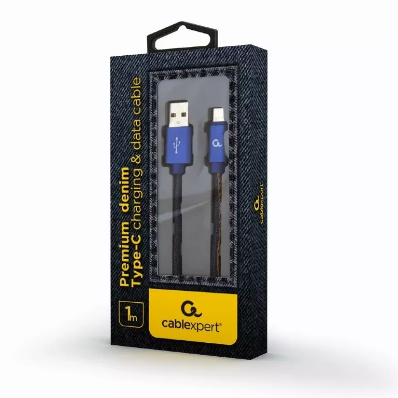 Cable USB Type-C GEMBIRD Premium Jeans (denim) con conectores metálicos, 1 m, Azul
