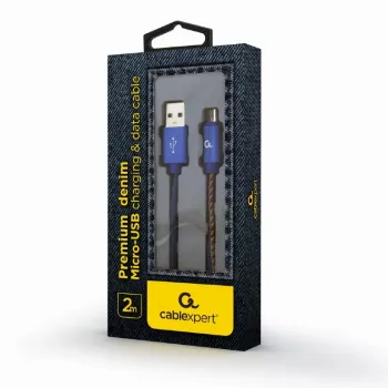 Cable Micro-USB GEMBIRD Premium Jeans (Denim) con conectores metálicos, 2 m, Azul