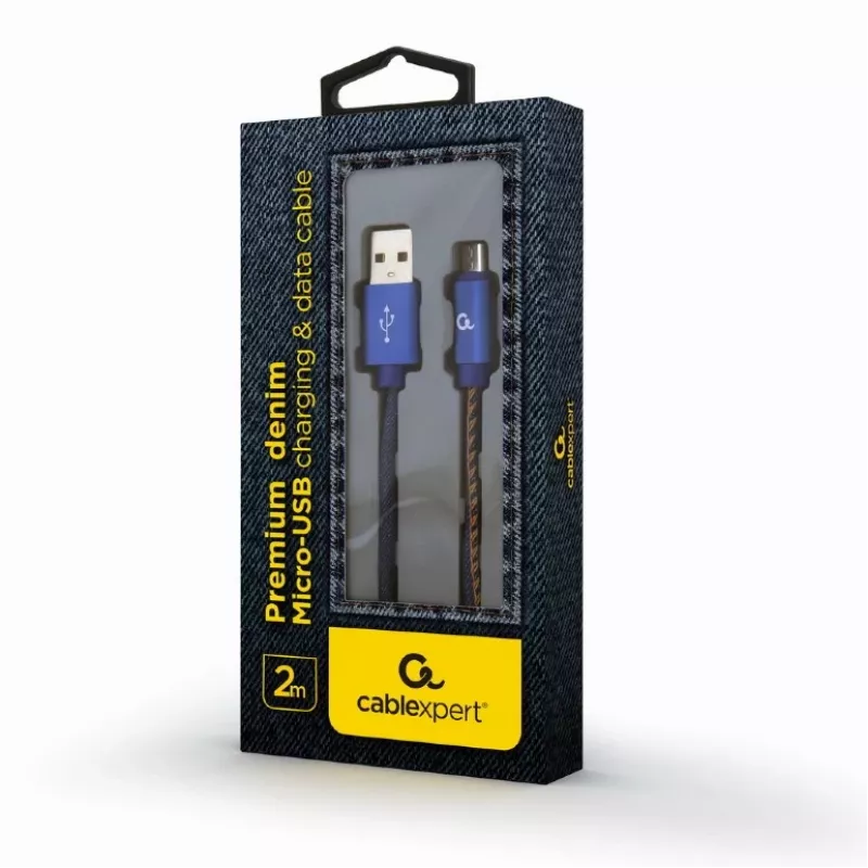 Cable Micro-USB GEMBIRD Premium Jeans (Denim) con conectores metálicos, 2 m, Azul